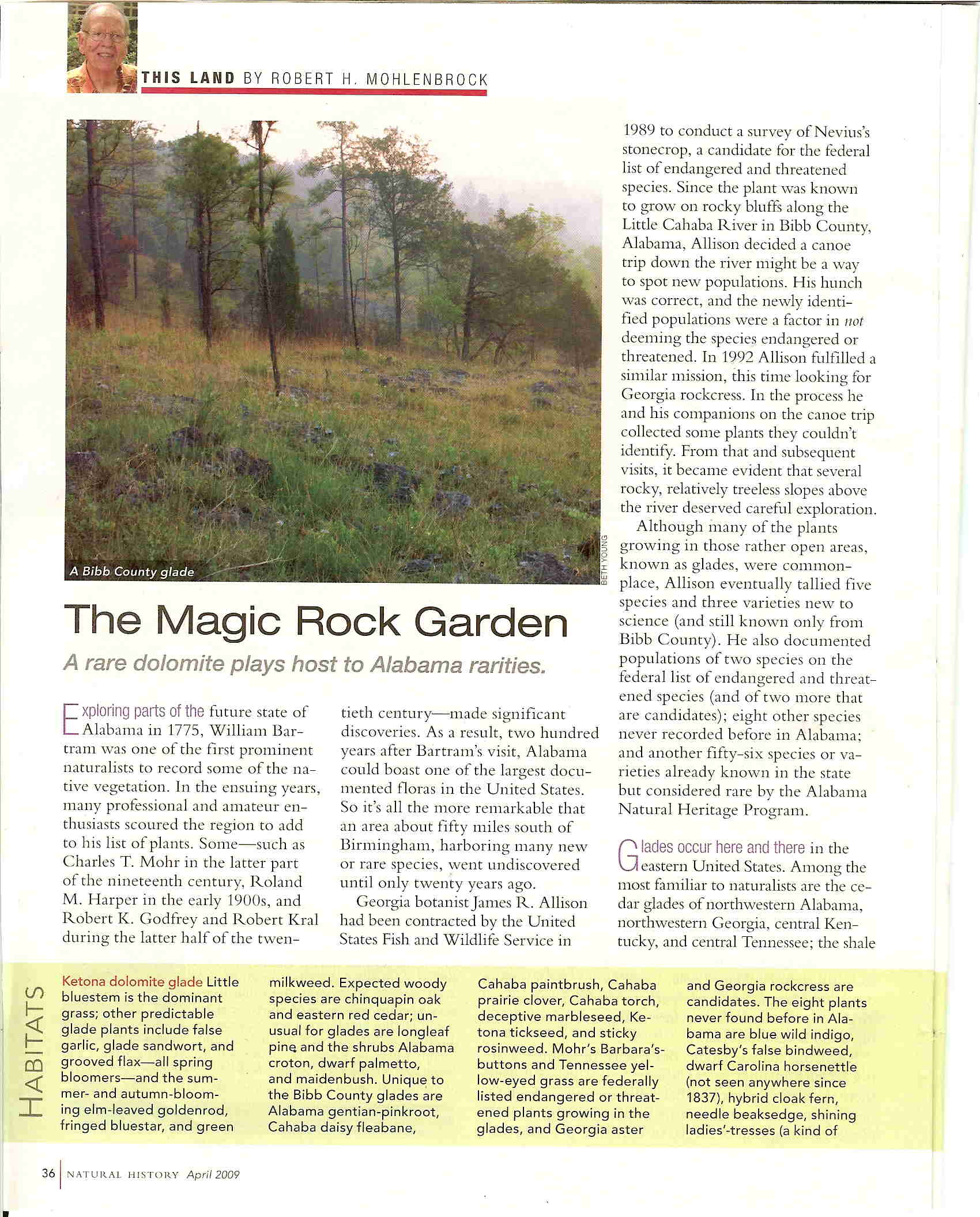 First page, Robert Mohlenbrock's April 2009 edition of his "This Land" series of articles in Natural History magazine: The Magic Rock Garden